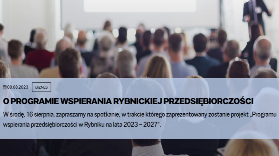 "Programu wspierania przedsiębiorczości w Rybniku na lata 2023 - 2027".
